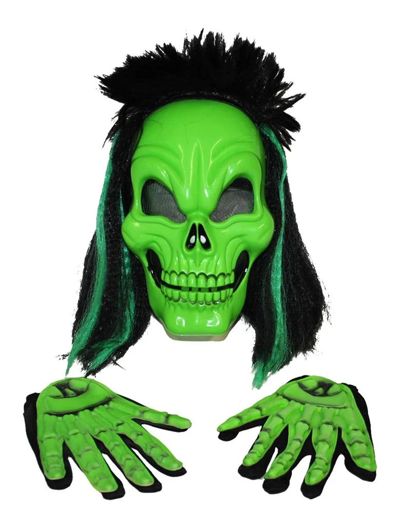 Schedelmasker met handschoenen groen