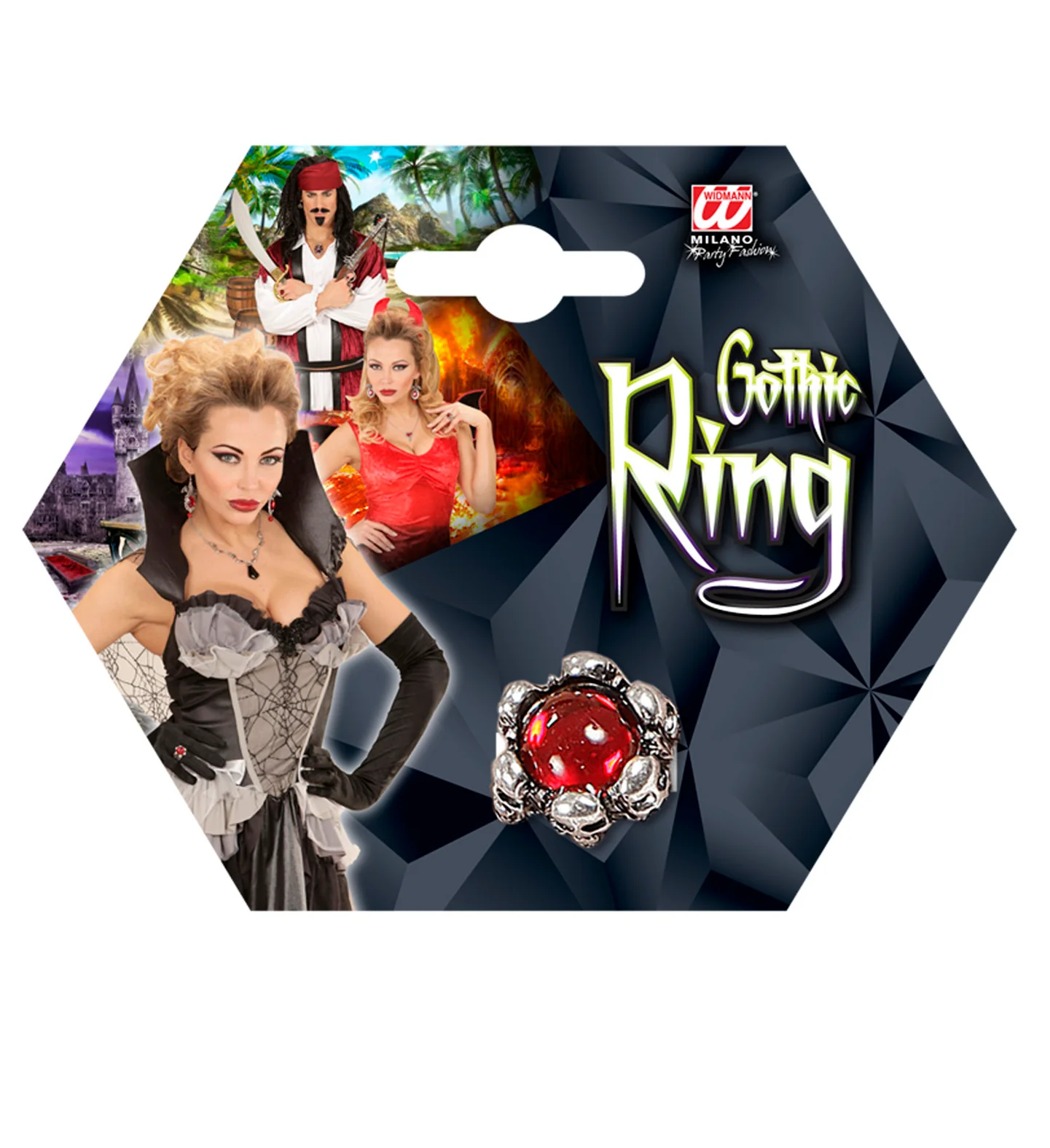 Schedelring met rode steen - Image 4