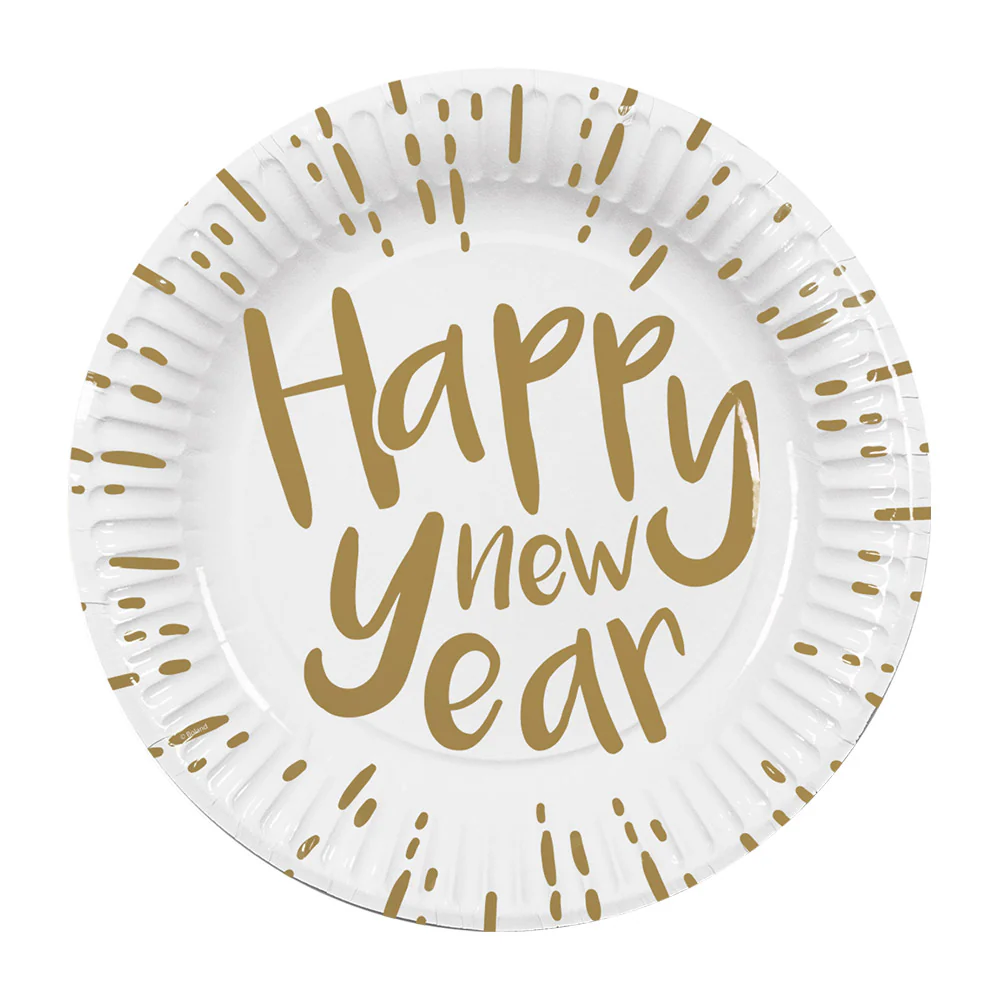 Set 10 papieren bordjes 'Happy new year'
