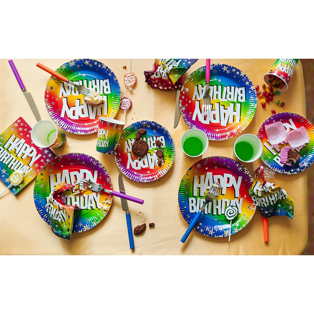 Set 10 papieren bordjes Rainbow 'Happy birthday' - Image 4