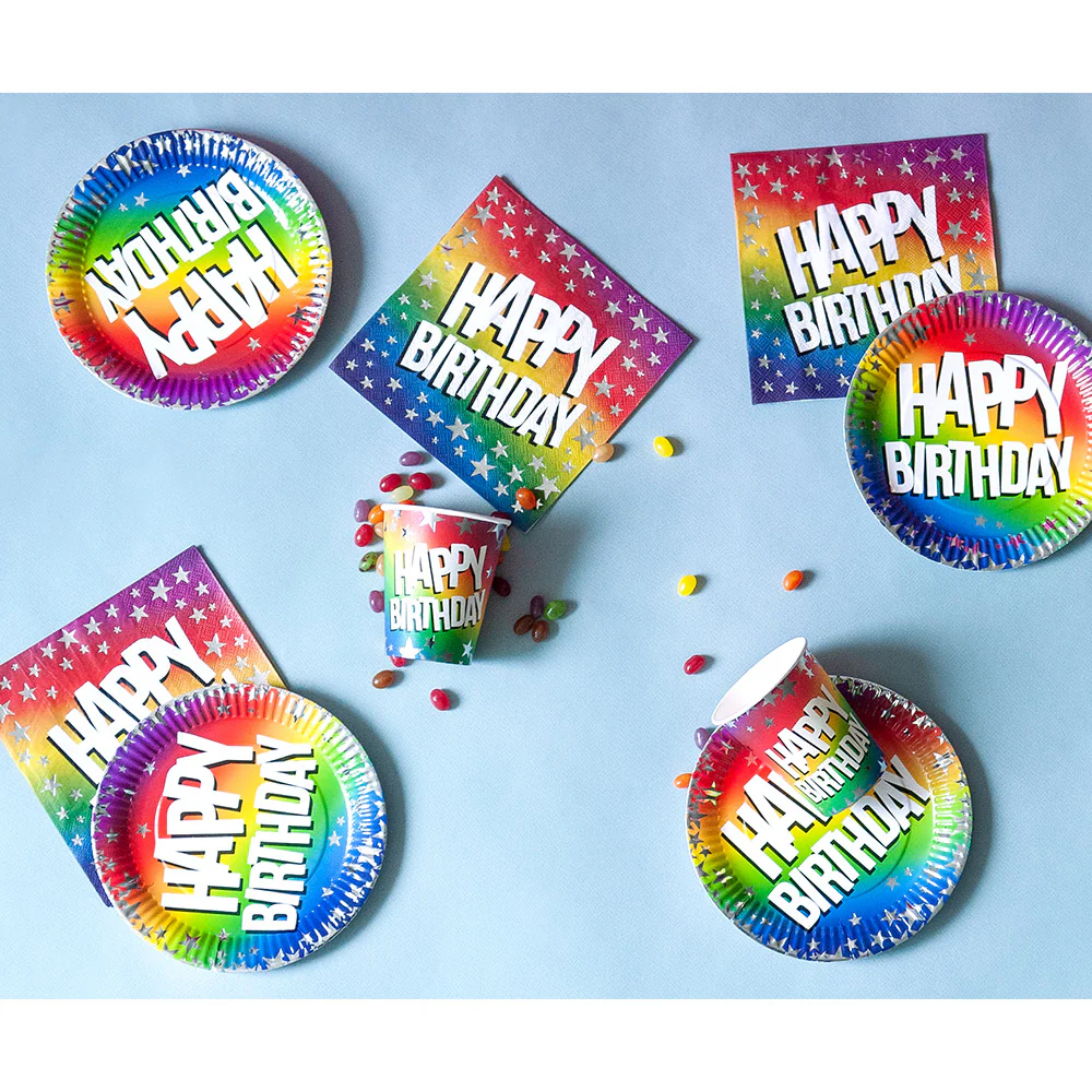 Set 10 papieren bordjes Rainbow 'Happy birthday' - Image 5