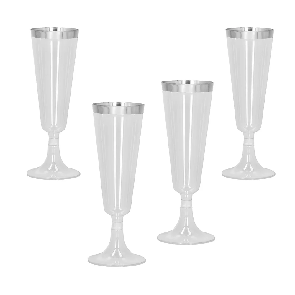 Set 4 sparkling plastic flutes zilver bekers