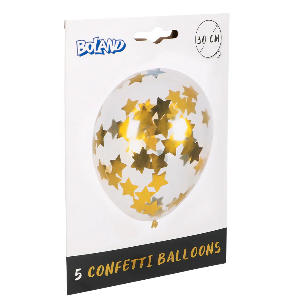 Set 5 confettiballonnen Sterren goud - Image 2