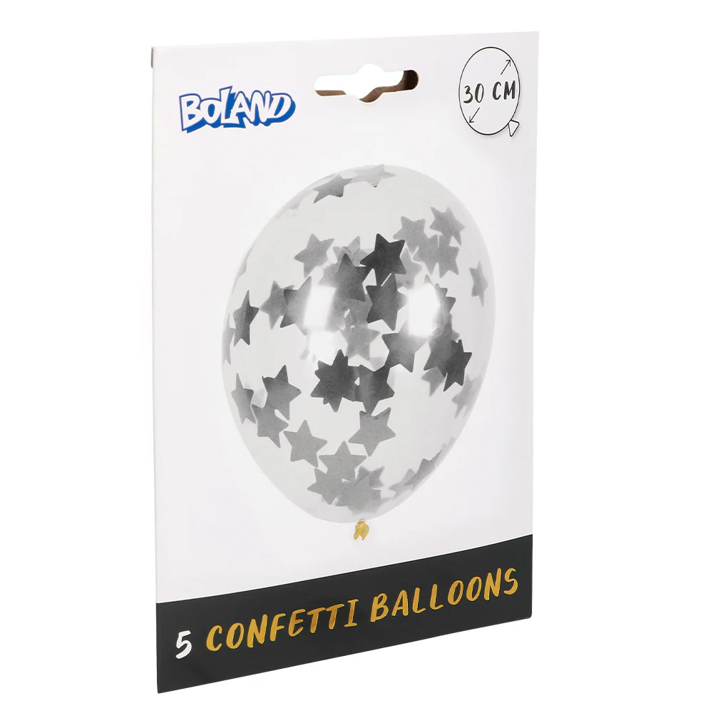 Set 5 confettiballonnen Sterren zilver - Image 2