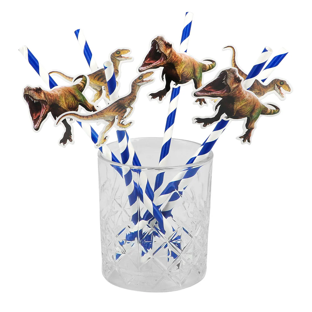 Set 6 papieren rietjes T-rex