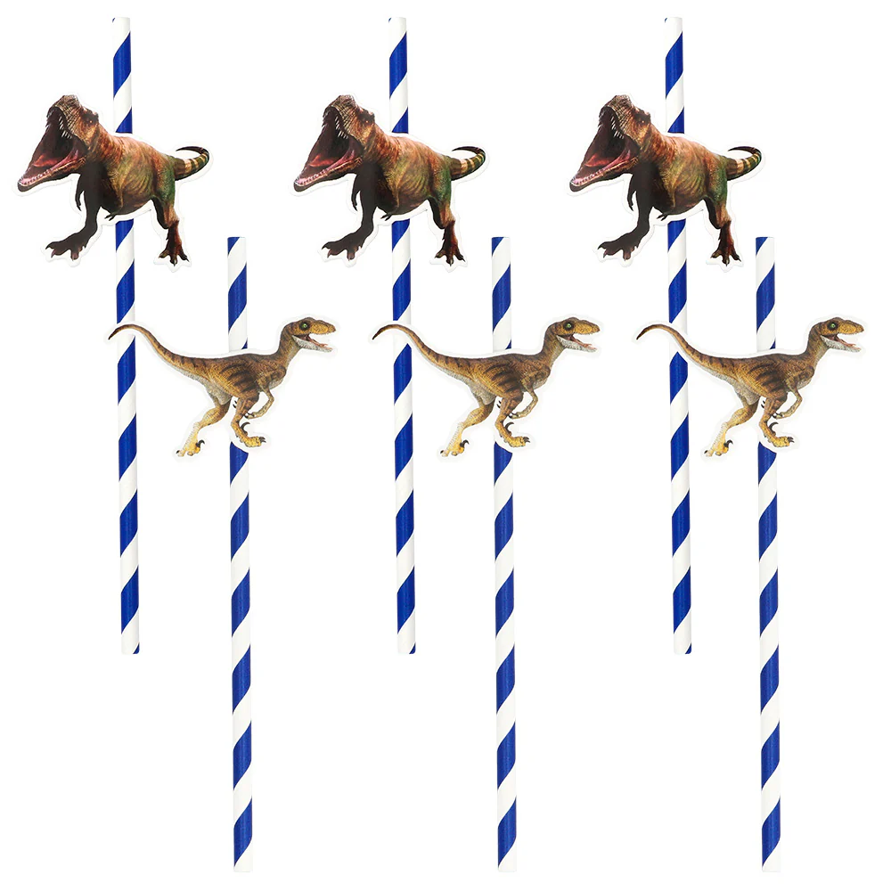 Set 6 papieren rietjes T-rex - Image 2