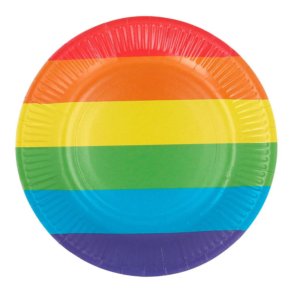 Set 8 papieren bordjes Regenboog