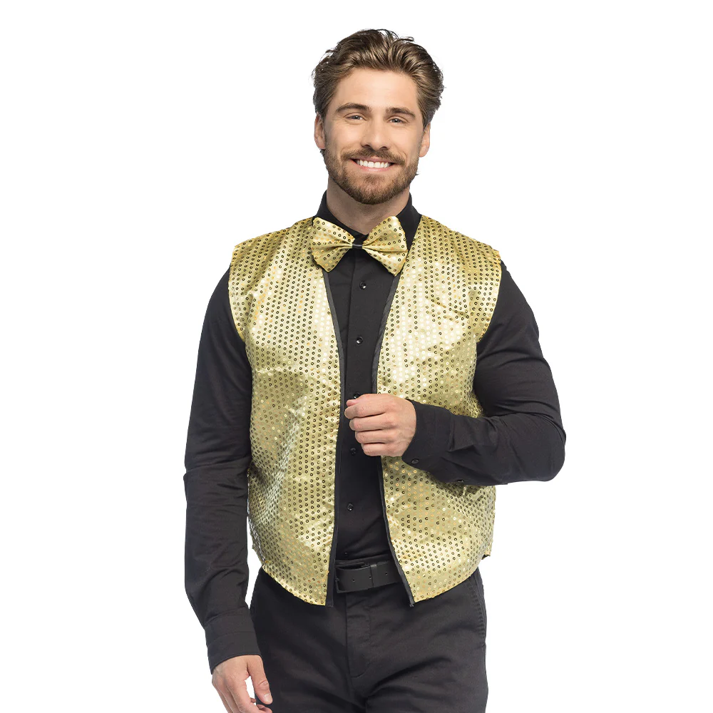 Pailletten vest met strik Set Spangles goud