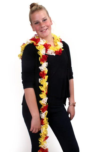 Sjaal boa rood/wit/geel 150 cm