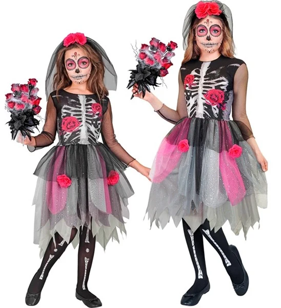 Skeletjurk met rozen kostuum Jenu kind - Image 3
