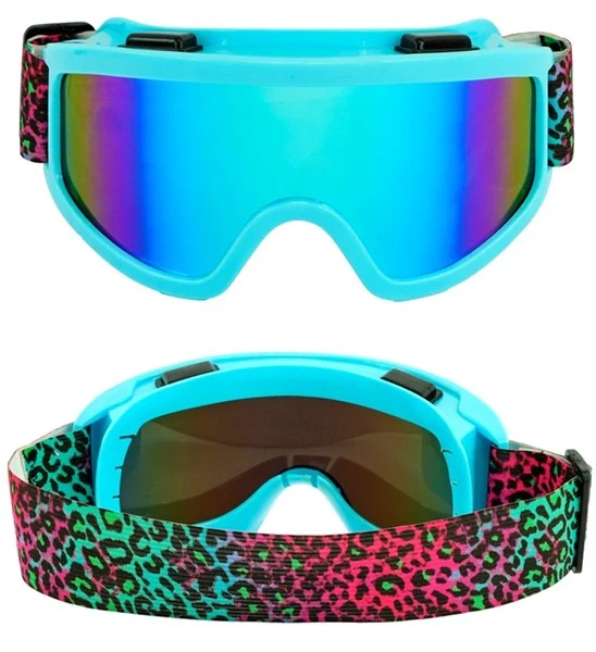 Ski-bril 80's blauw regenboog luipaardprint Pim