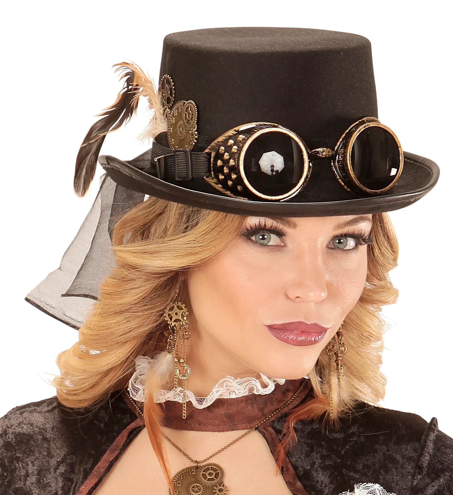 Steampunk hoge hoed zwart met stofbril - Image 2
