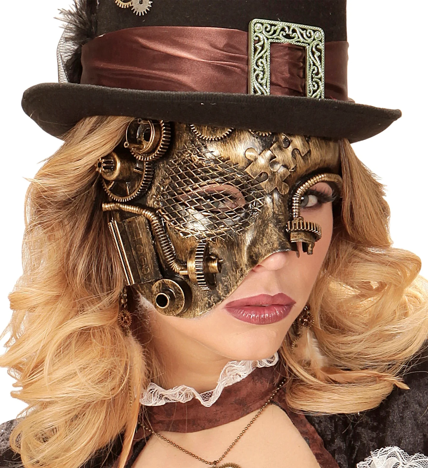 Steampunk masker bruin goud - Image 3