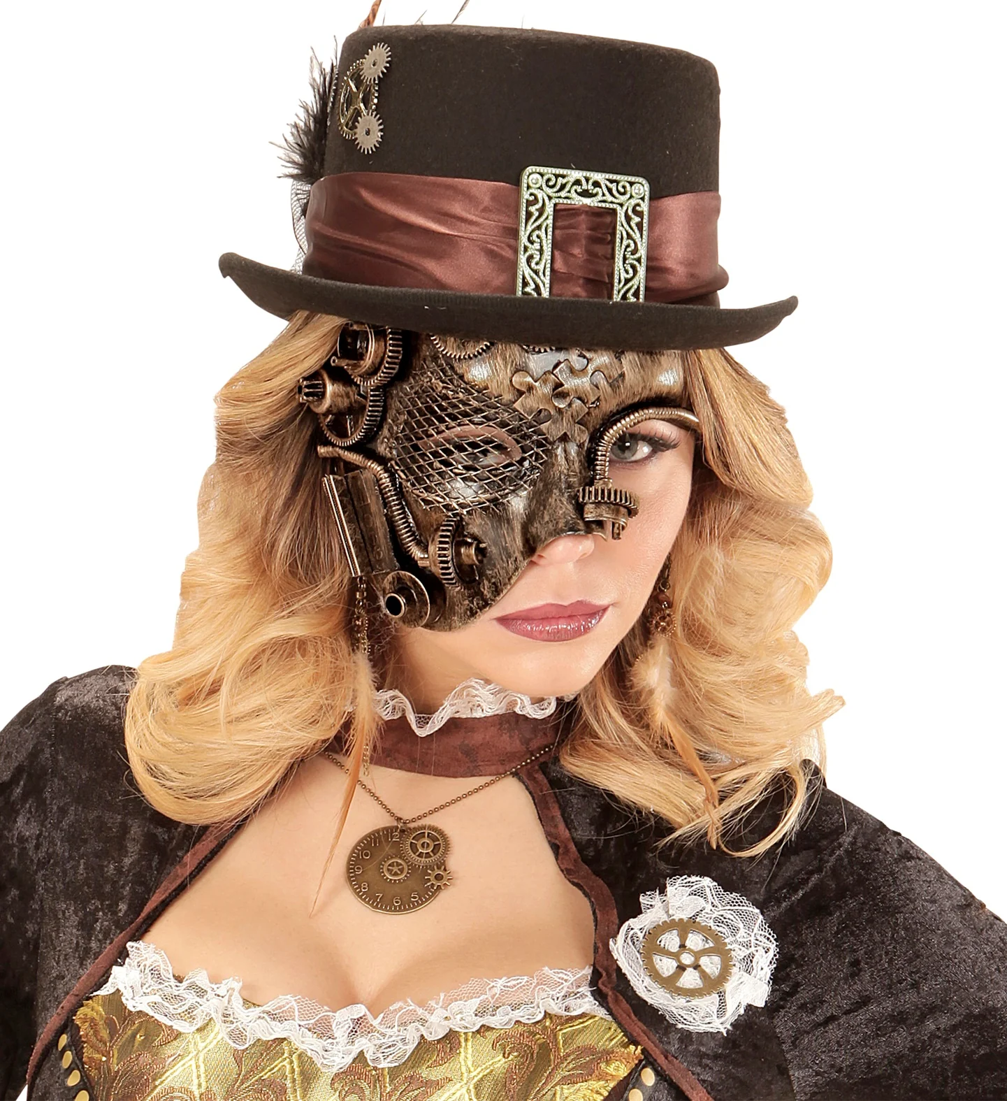Steampunk masker bruin goud - Image 4