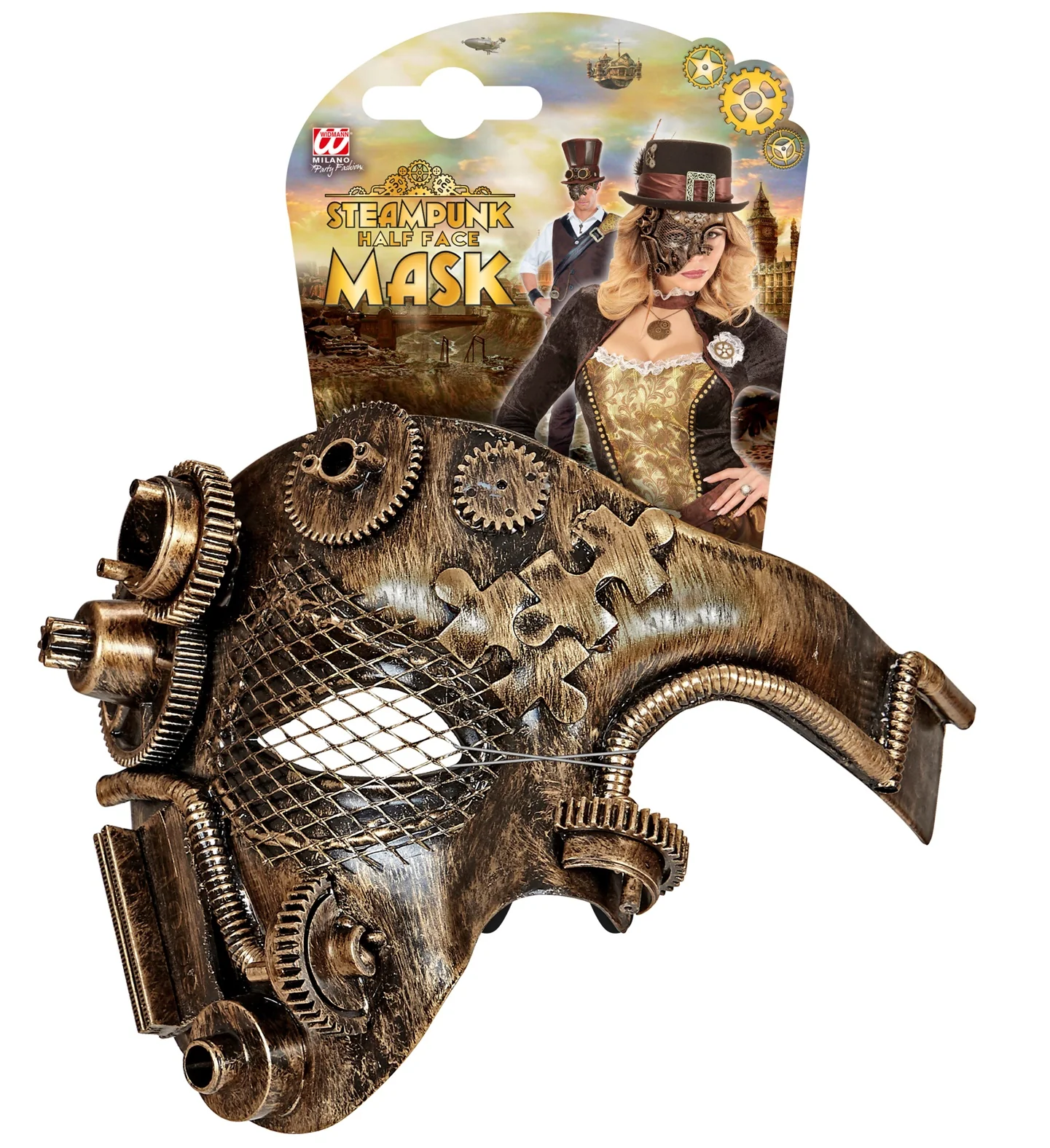 Steampunk masker bruin goud - Image 5