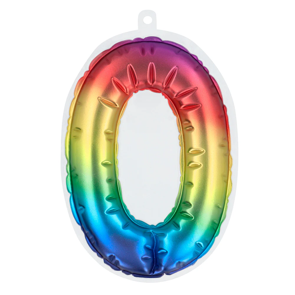 Sticker Folieballon '0' regenboog