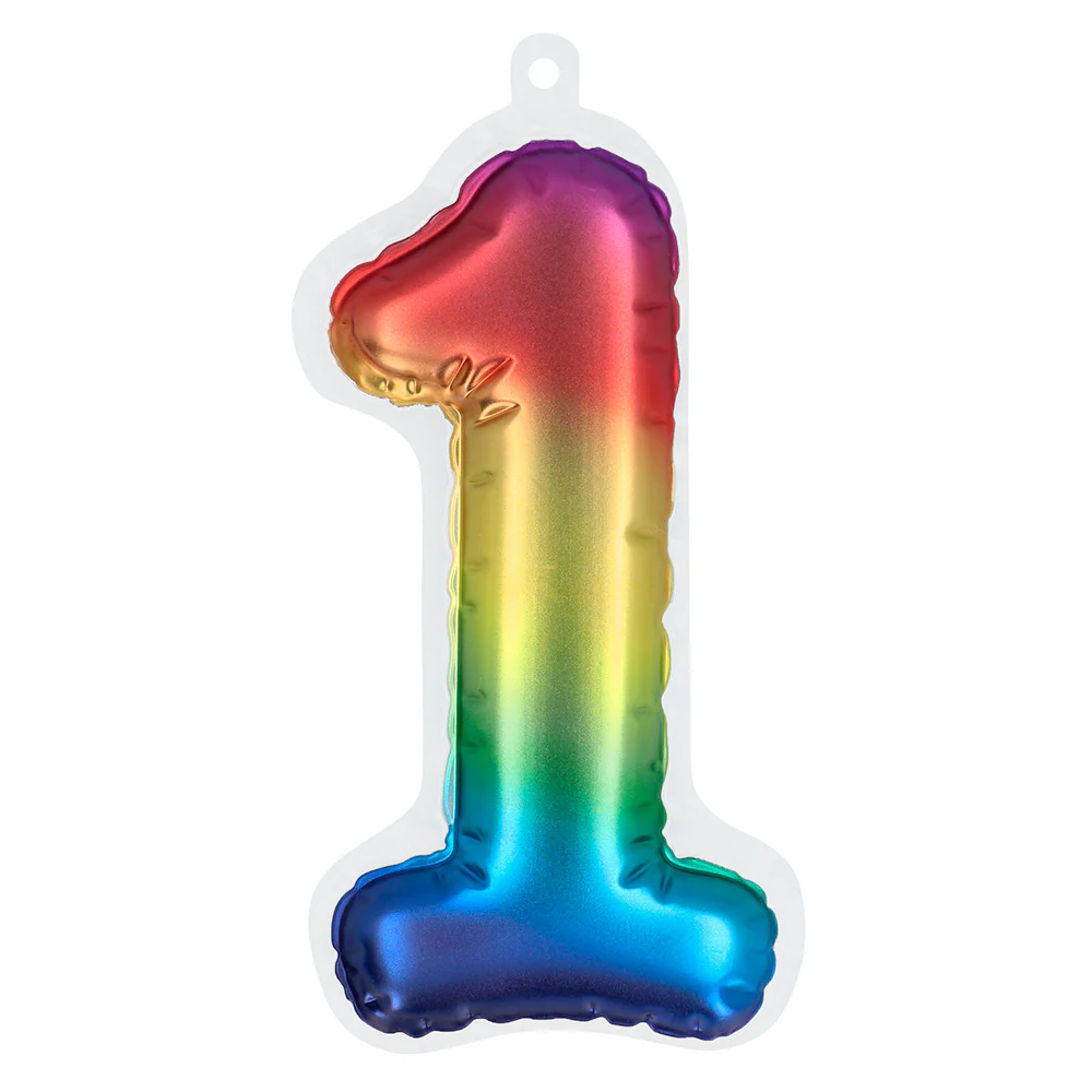 Sticker Folieballon '1' regenboog