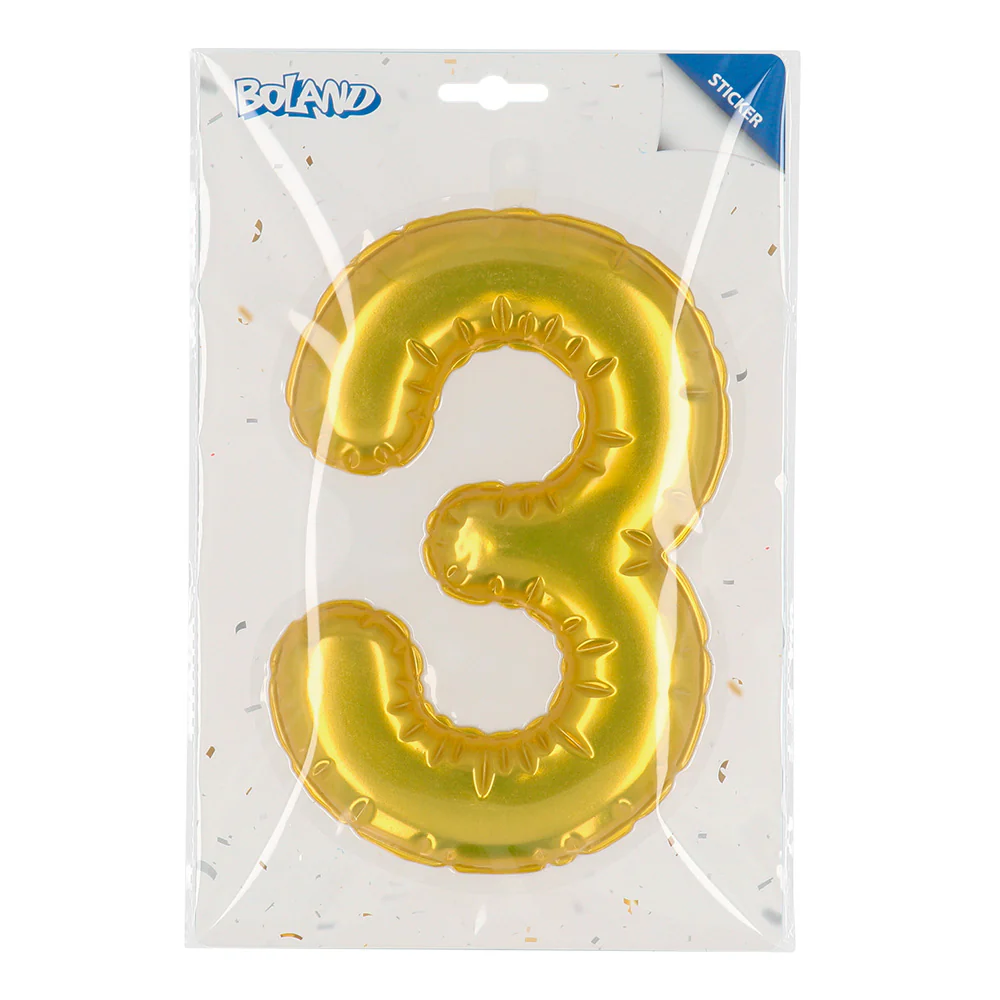 Sticker Folieballon '3' goud - Image 3