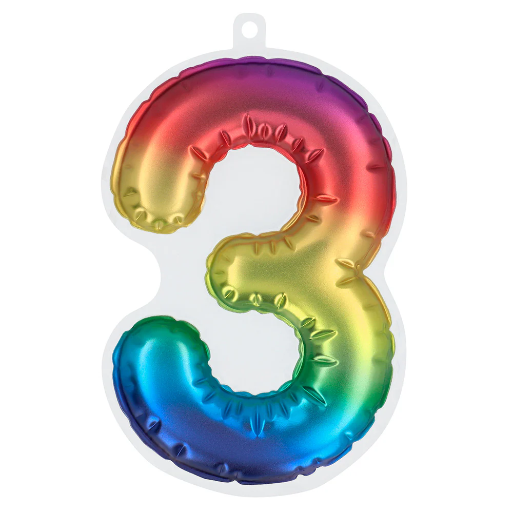 Sticker Folieballon '3' regenboog