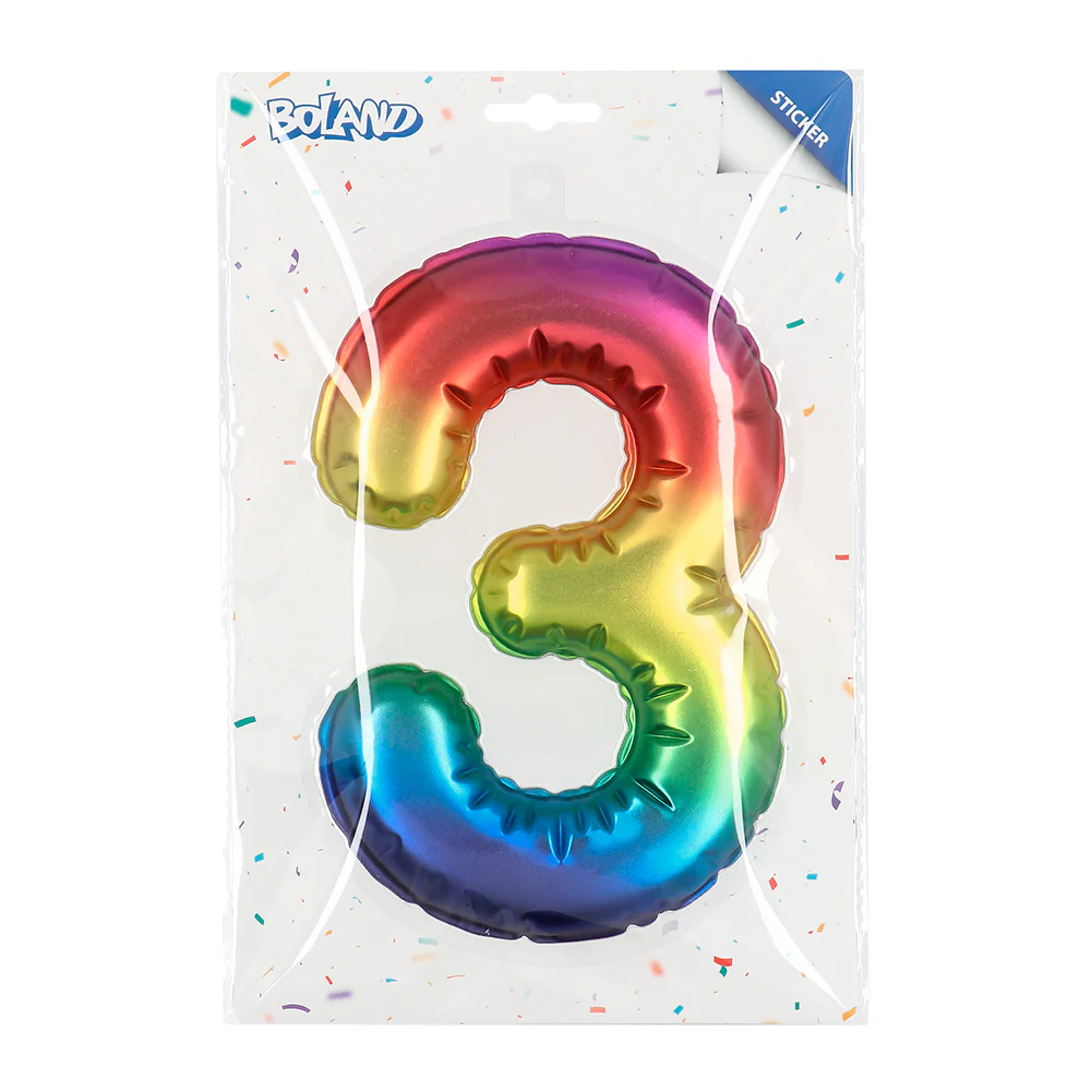 Sticker Folieballon '3' regenboog - Image 4