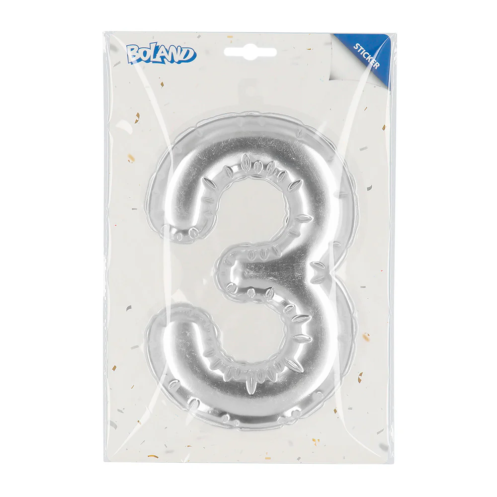 Sticker Folieballon '3' zilver - Image 3