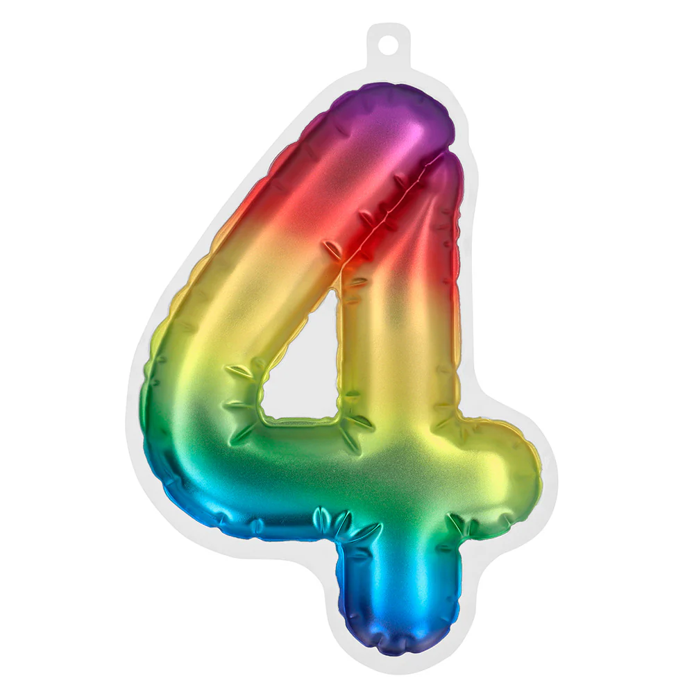 Sticker Folieballon '4' regenboog