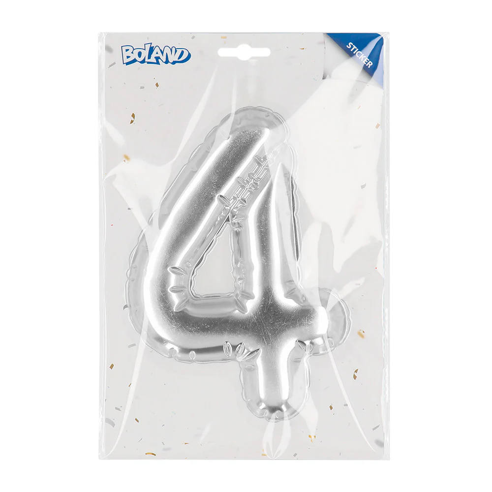 Sticker Folieballon '4' zilver - Image 3