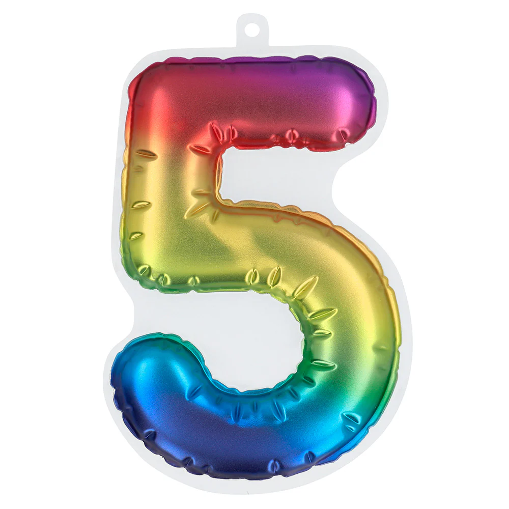 Sticker Folieballon '5' regenboog