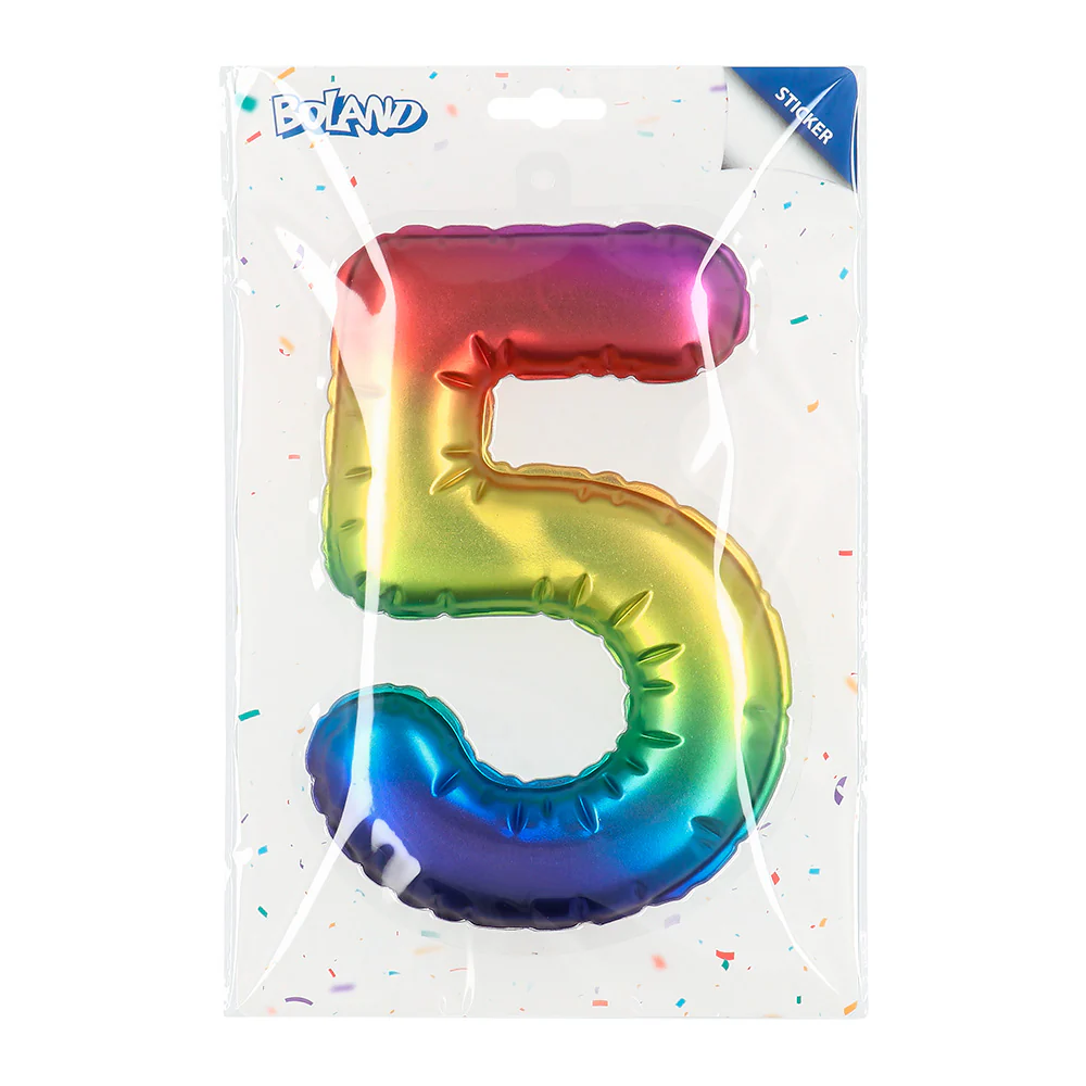 Sticker Folieballon '5' regenboog - Image 4