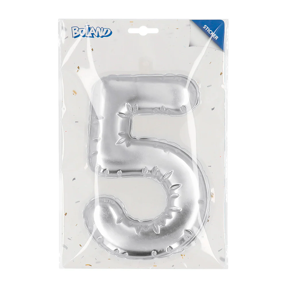 Sticker Folieballon '5' zilver - Image 3