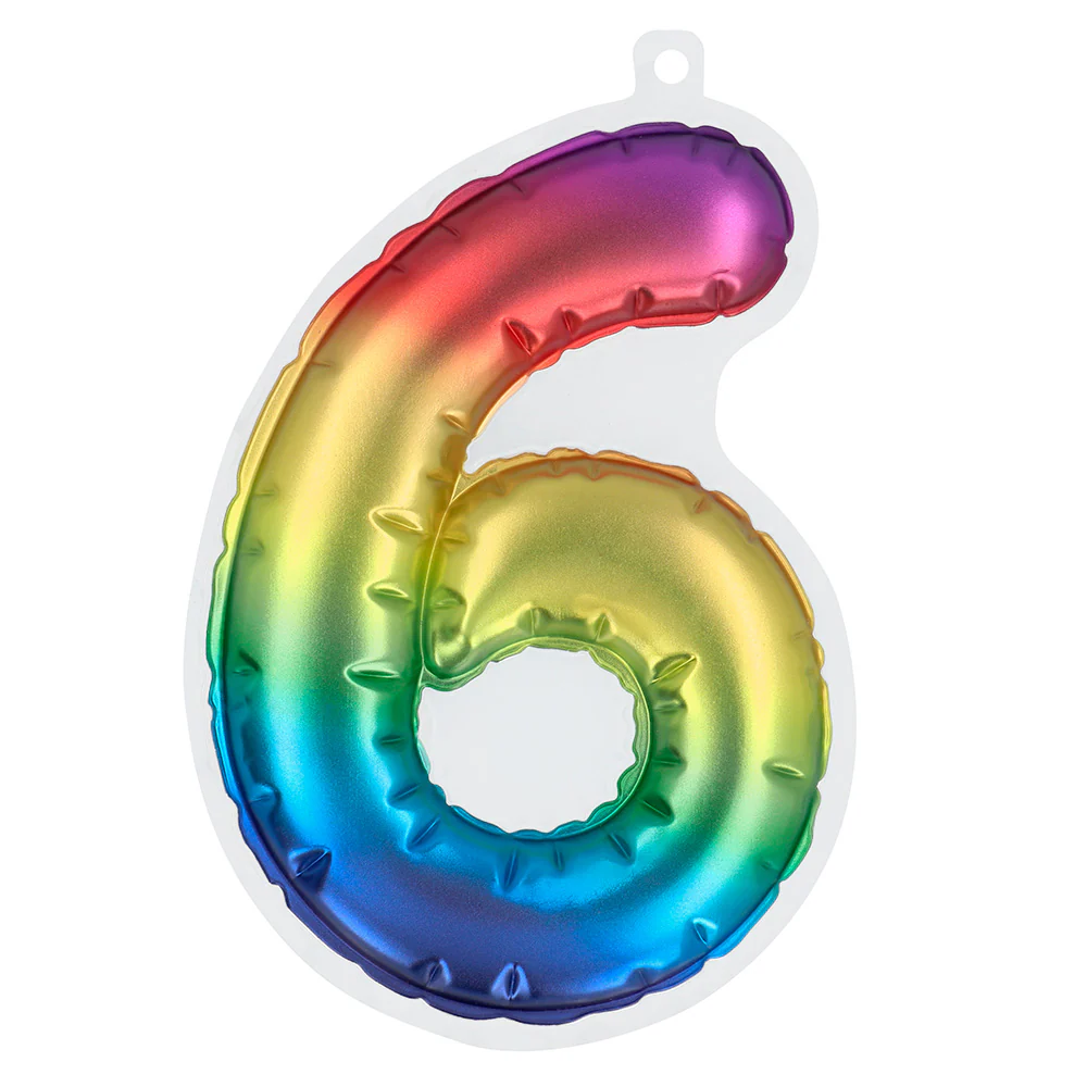 Sticker Folieballon '6' regenboog