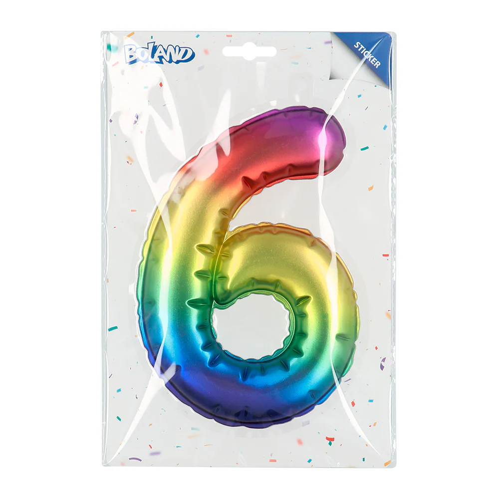 Sticker Folieballon '6' regenboog - Image 4