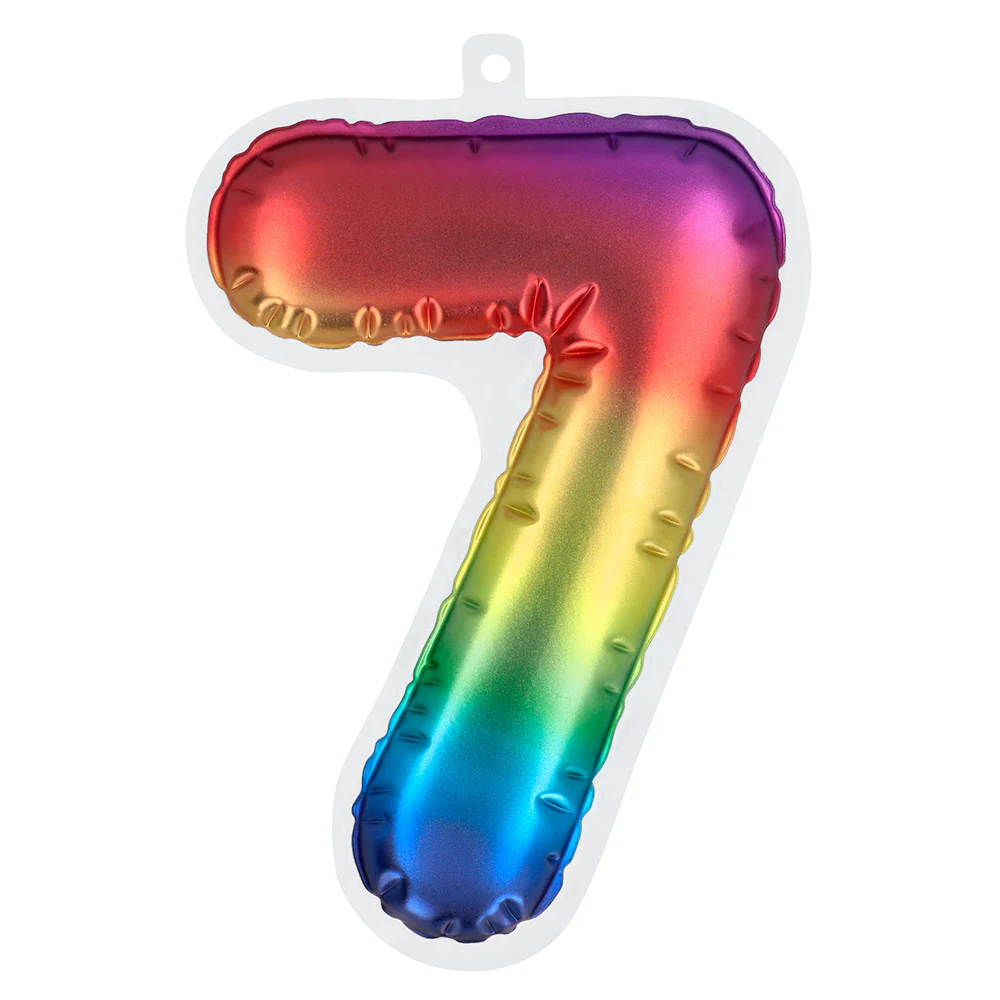 Sticker Folieballon '7' regenboog