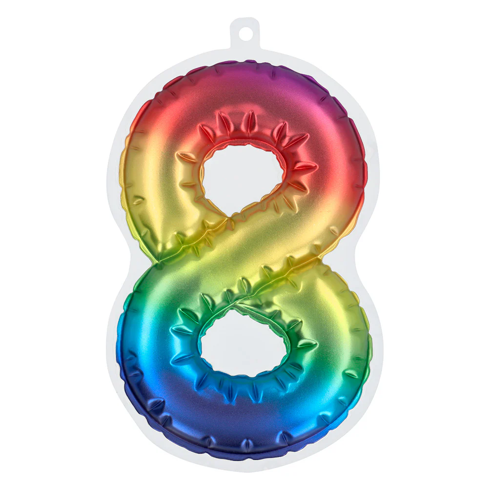 Sticker Folieballon '8' regenboog