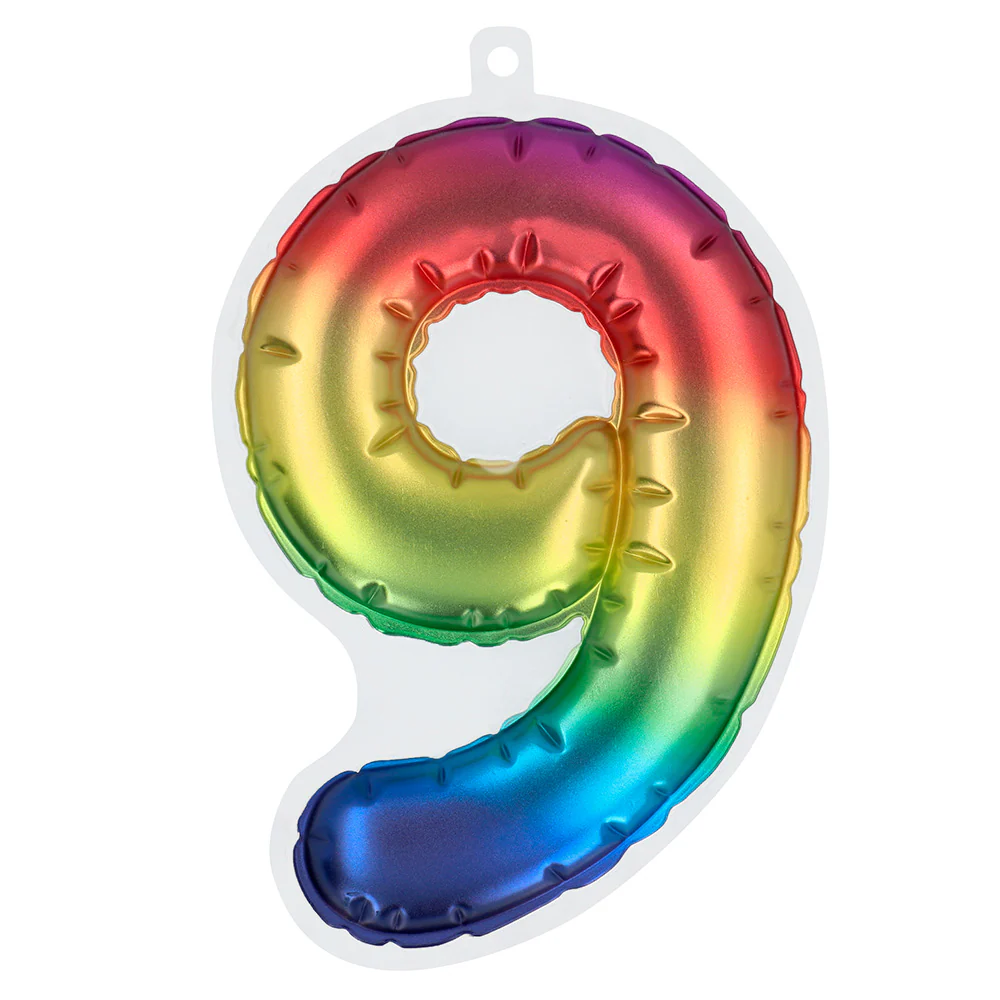 Sticker Folieballon '9' regenboog