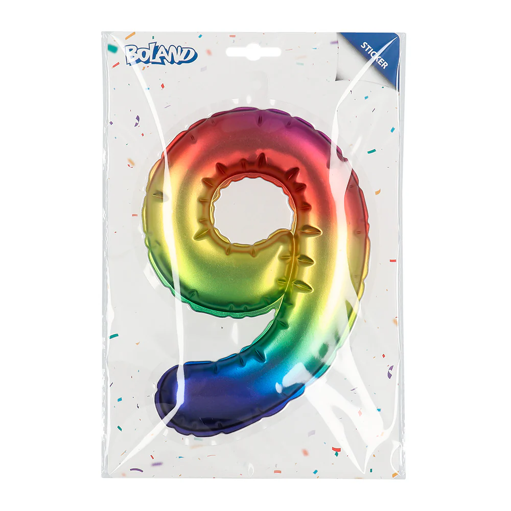 Sticker Folieballon '9' regenboog - Image 4