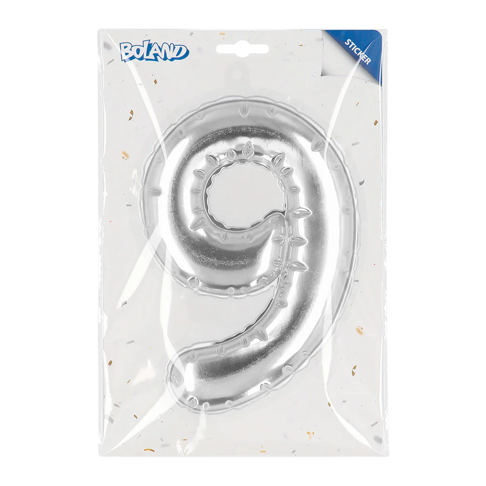 Sticker Folieballon '9' zilver - Image 3