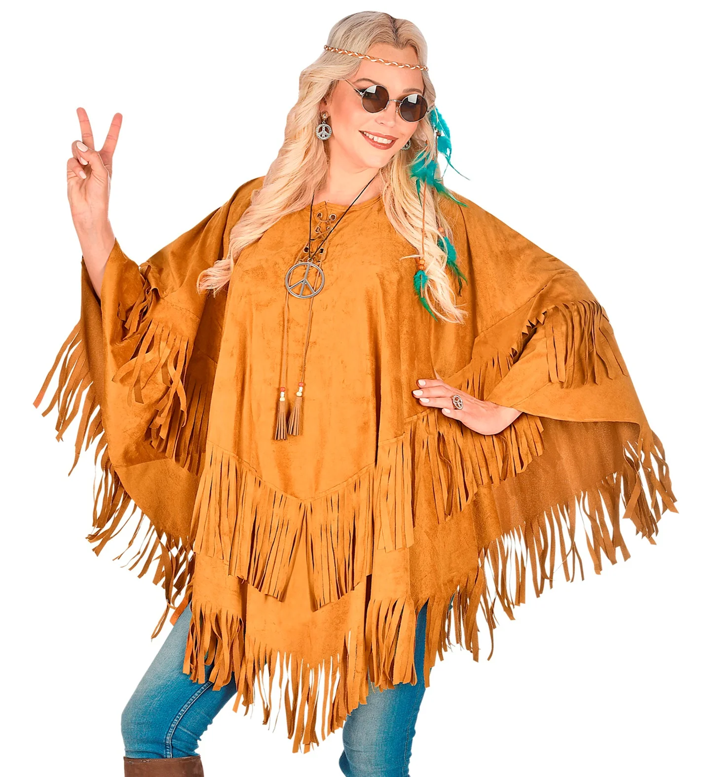 Suede indianen poncho met slierten - Image 2