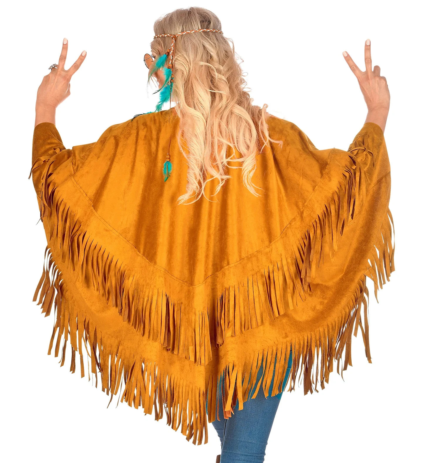Suede indianen poncho met slierten - Image 3