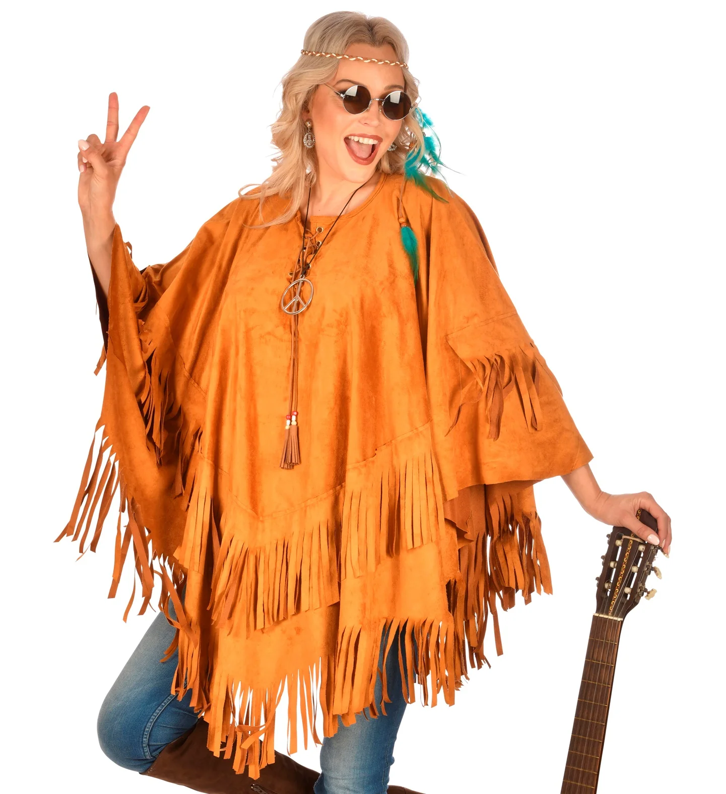 Suede indianen poncho met slierten - Image 4