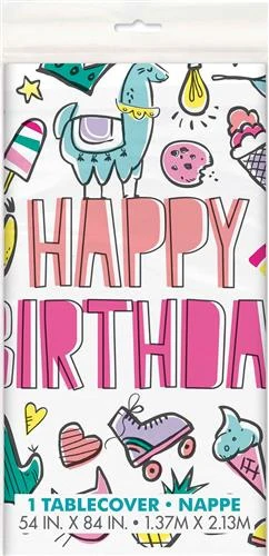 Tafelkleed Happy birthday Alpaca, 137x213cm