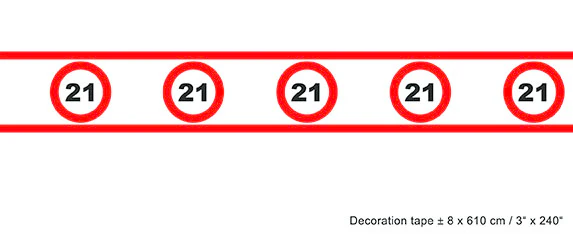 Party tape 21 jaar met verkeersborden 610x8cm - Image 2