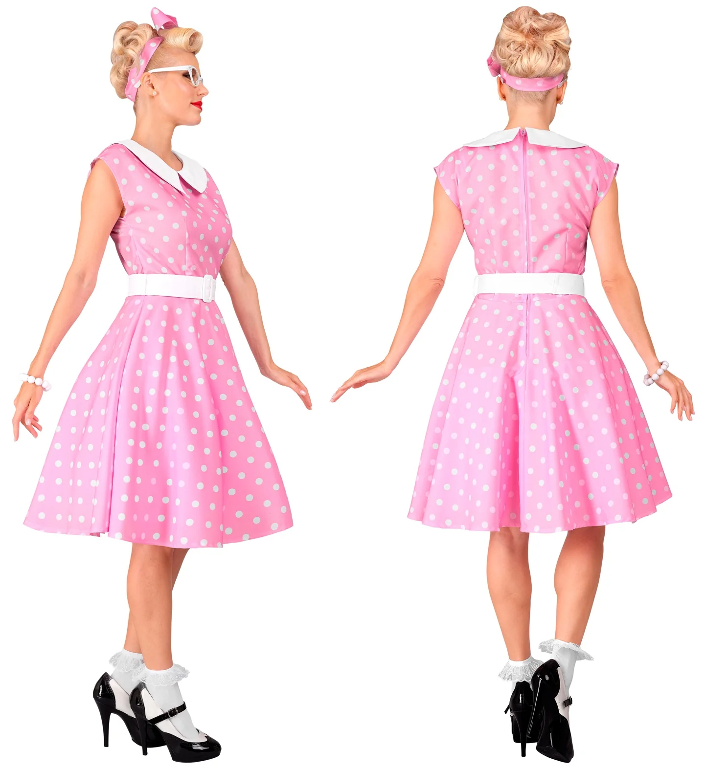 Rock-'n- roll  fashion jurk roze 50s - Image 3