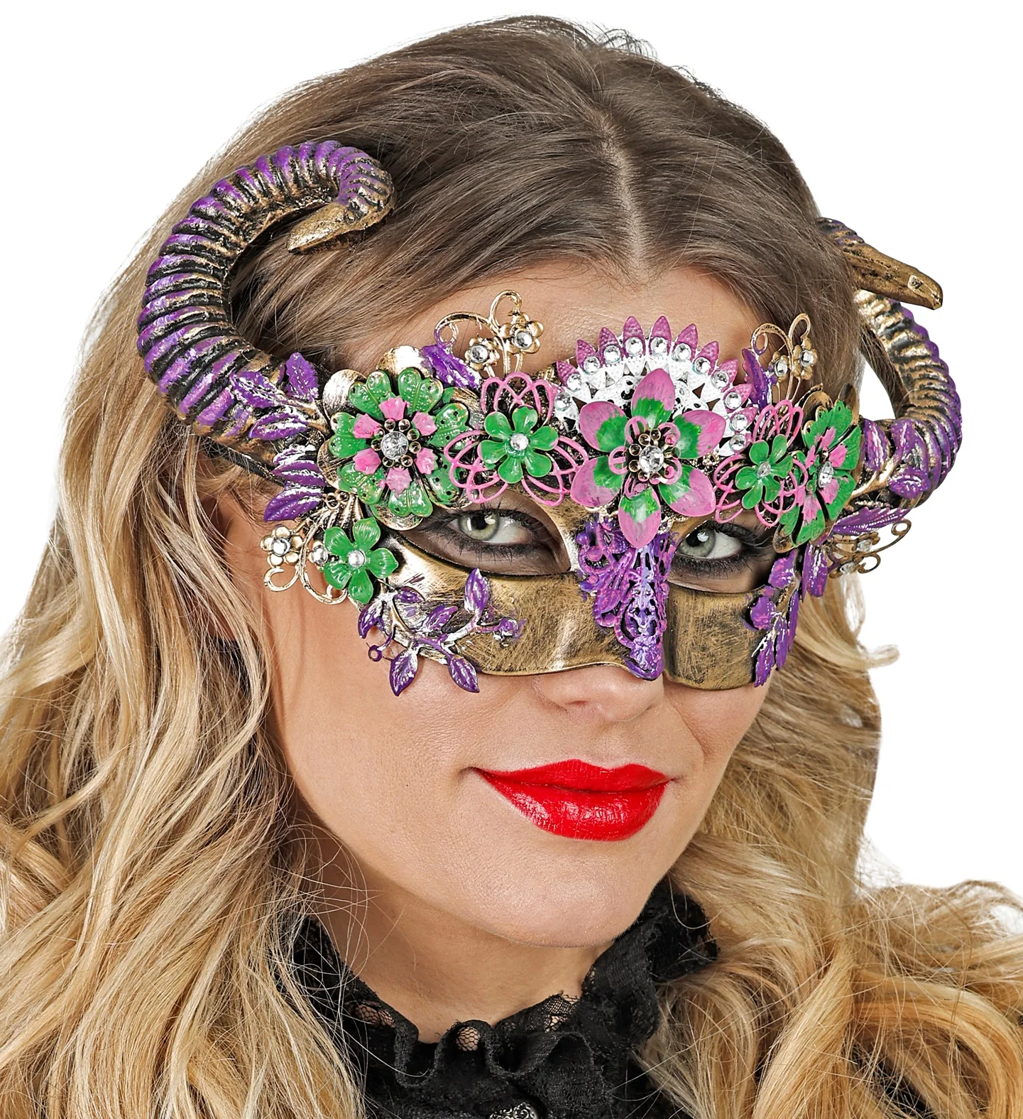 Oogmasker Ram met bloemen luxe - Image 2