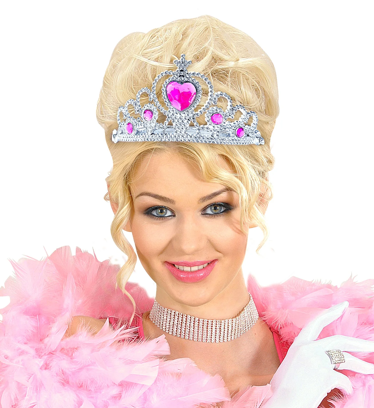 Zilveren tiara met roze steentjes - Image 3