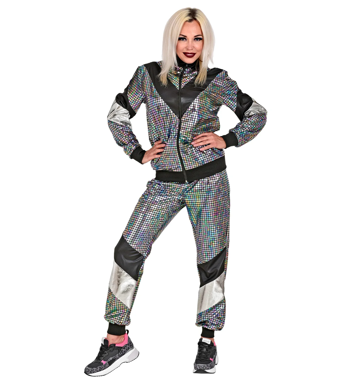Trainingspak disco jaren 80 zilver reflecterend - Image 2