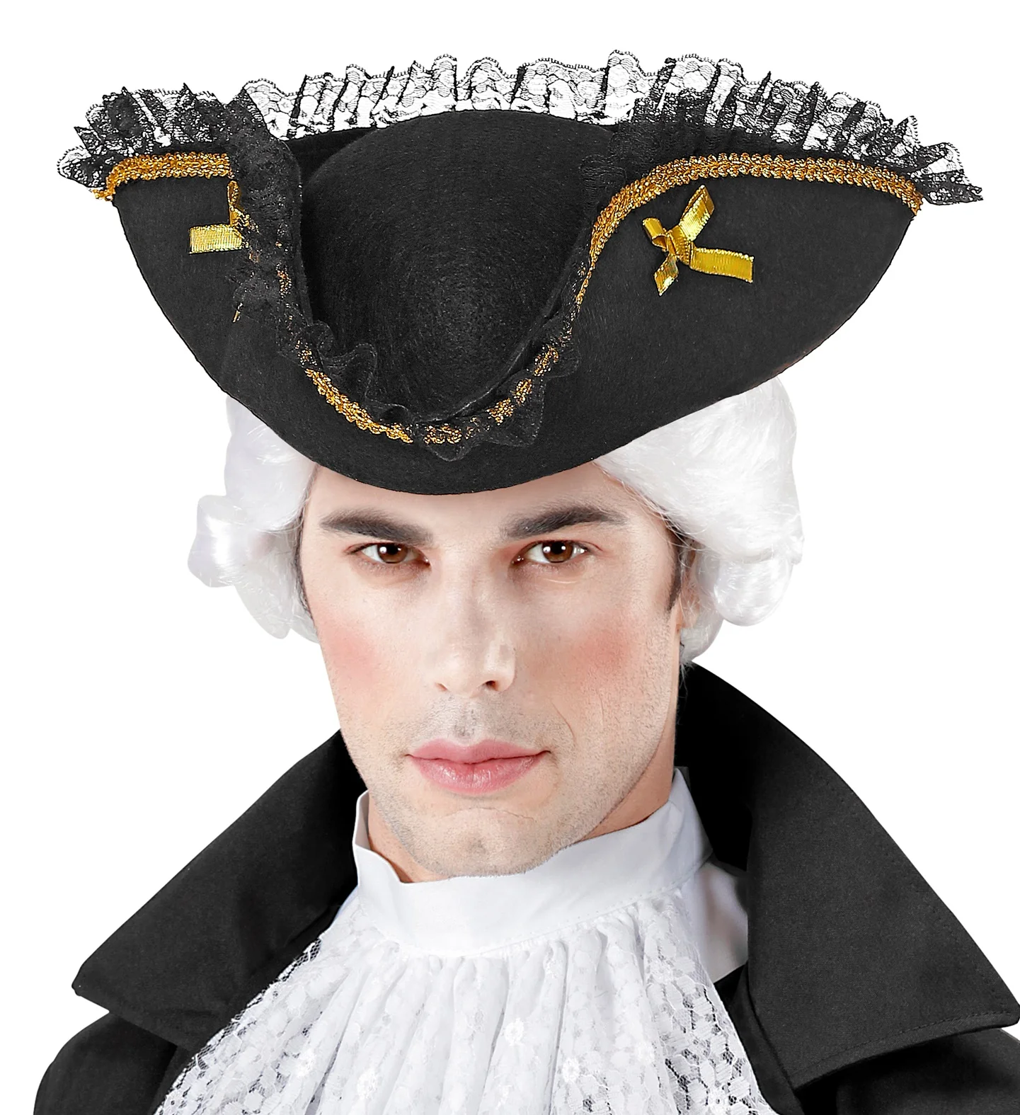 Piraten tricorn met gouden decoratie en kant - Image 2