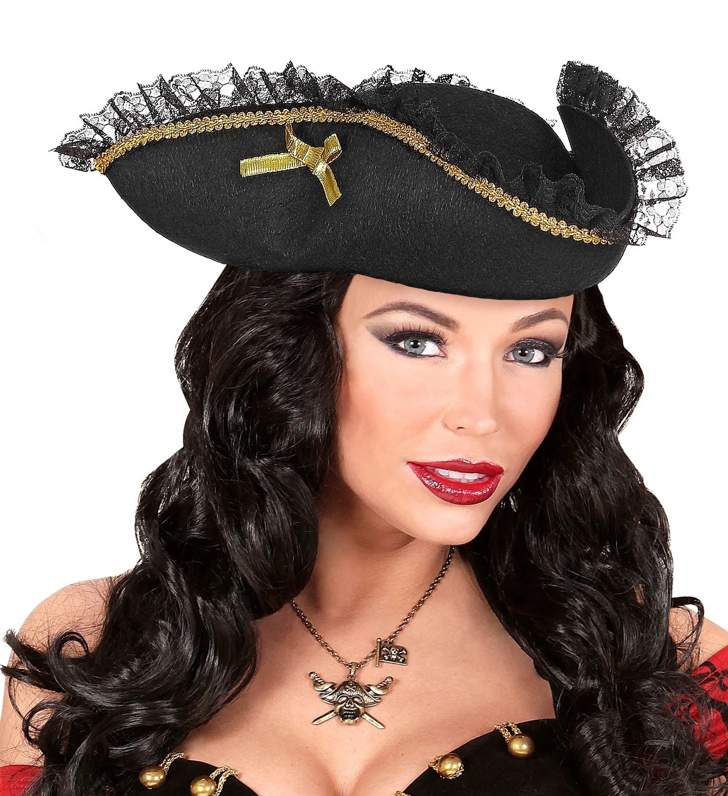 Piraten tricorn met gouden decoratie en kant - Image 3