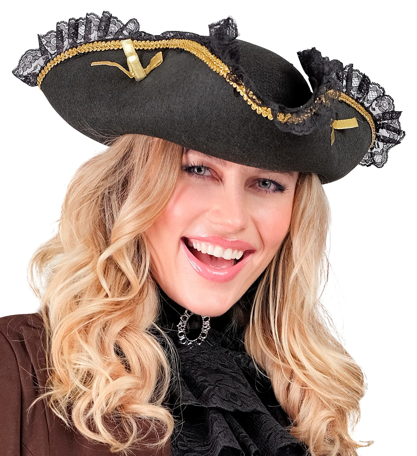 Piraten tricorn met gouden decoratie en kant - Image 4