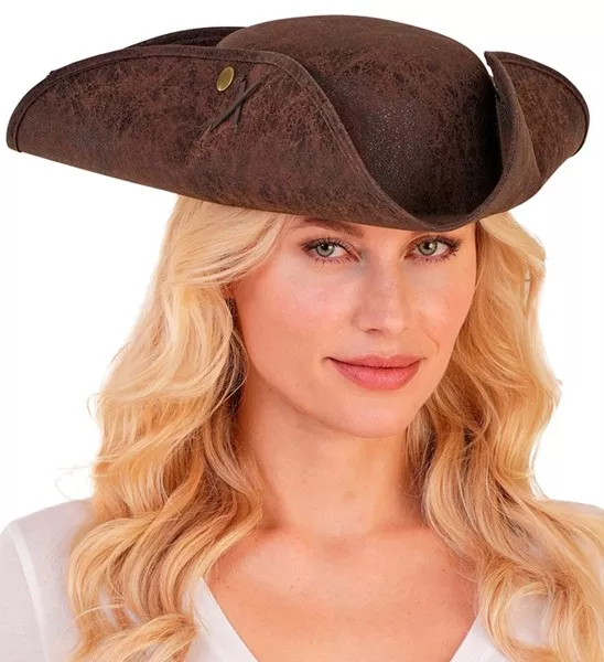 Tricorn hoed verweerd leer bruin Julia - Image 3